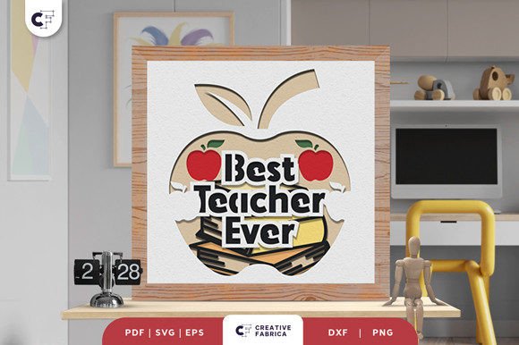 Apple for Teacher 3D SVG for School