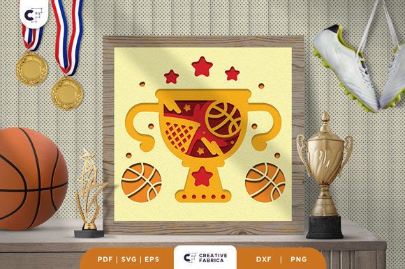 Basketball Trophy 3D Shadow Box SVG for Sports