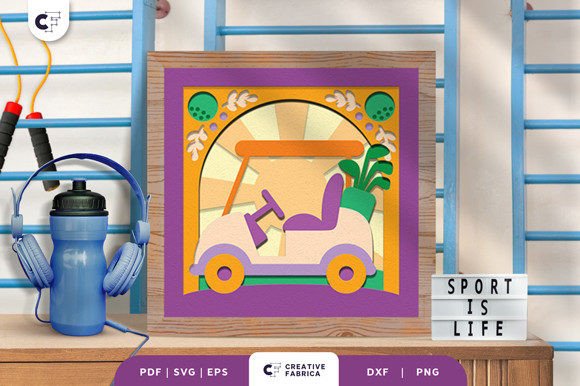 Golf Cart and Sticks 3D SVG for Sports Branding