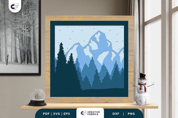 Ice Mountain 3D Shadow Box SVG for Winter