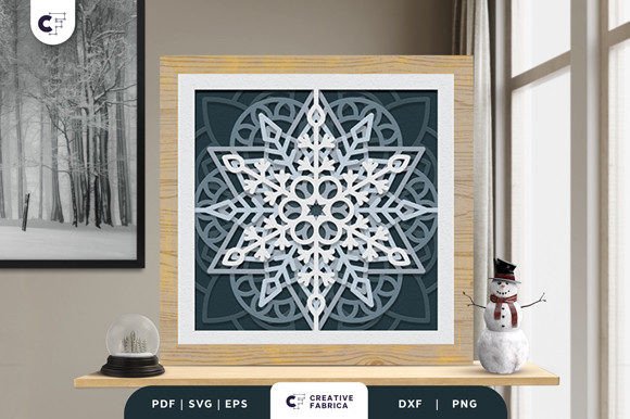 Intricate Snowflake Mandala 3D SVG for Winter Crafts