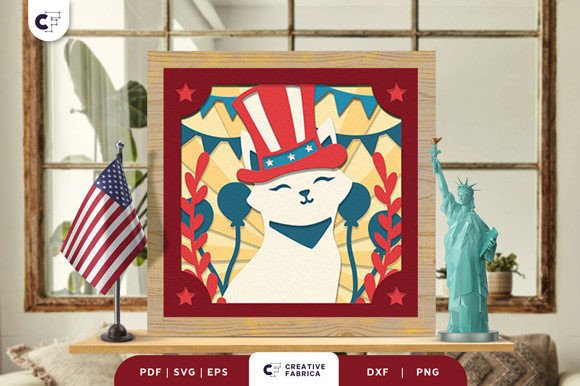 Patriotic Kitten 3D Shadow Box Paper Cut Review