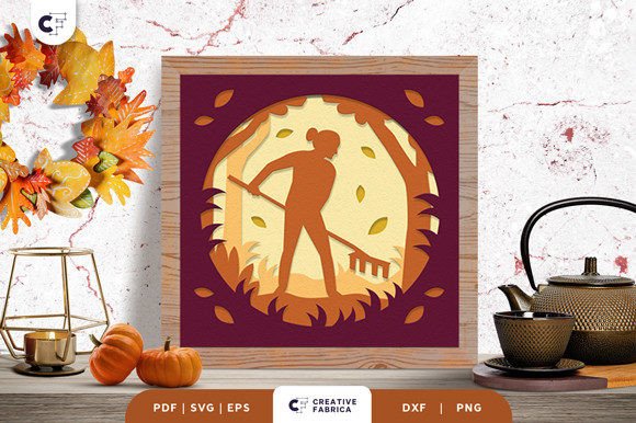 Raking Fall Leaves 3D SVG for Autumn Branding