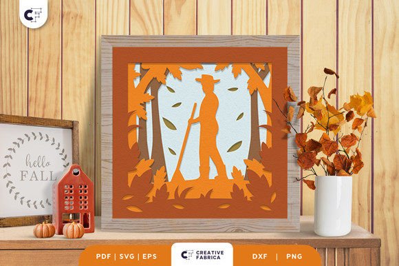 Raking the Leaves 3D Shadow Box SVG for Fall