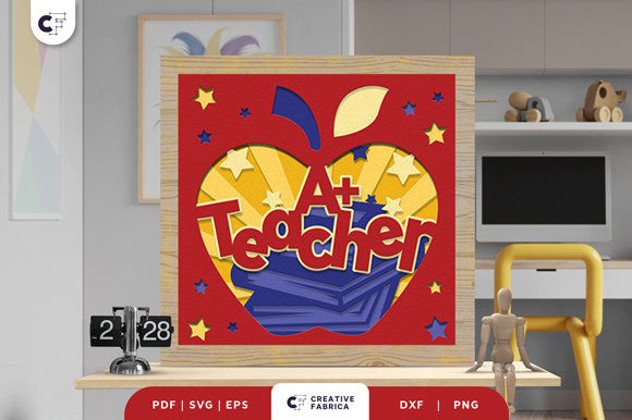 Reviewing A Teacher 3D Shadow Box SVG for School